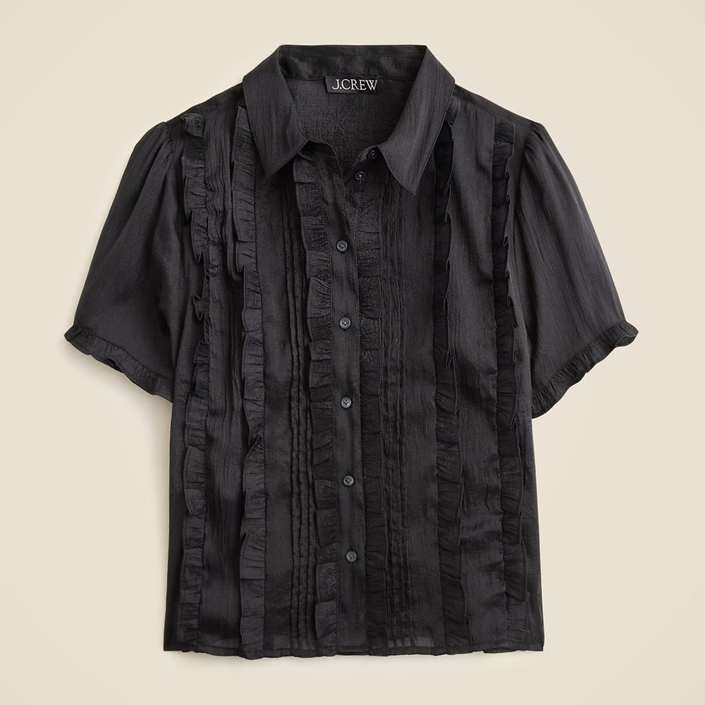 NWT J.Crew Sheer Ruffle-trim Button-up Top